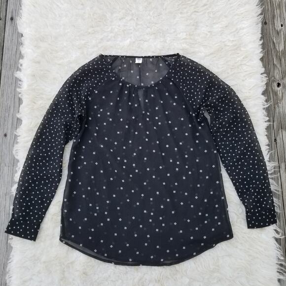Sheer Blouse Black White Dot Print Old Navy Size XS Georgette Key Hole Flowy EUC - Picture 7 of 7